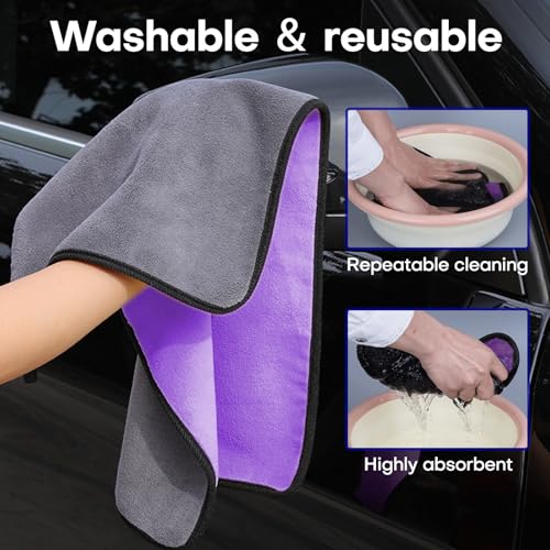 Hovom 3PCS Car Microfiber Towels, 23.62"×11.81" Lint-Free Microfiber Towels for Cars Wash Drying, Super Absorbent Cleaning Cloths, Reusable Washing & Detailing Towel, Car Cleaning Supplies (Purple) - color: Purple
