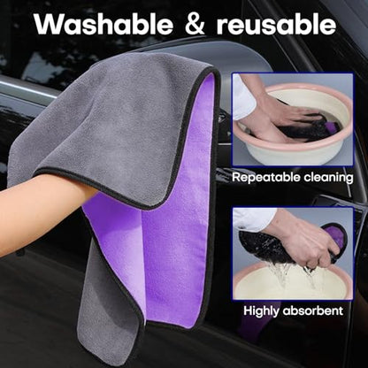 Hovom 3PCS Car Microfiber Towels, 23.62"×11.81" Lint-Free Microfiber Towels for Cars Wash Drying, Super Absorbent Cleaning Cloths, Reusable Washing & Detailing Towel, Car Cleaning Supplies (Purple) - color: Purple