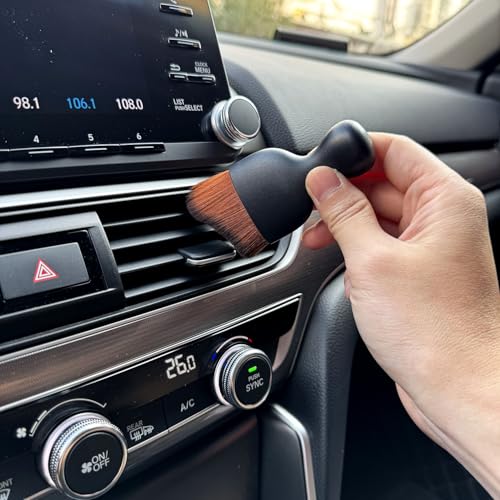Car Detailing Brush, Soft Bristle Cleaning Brush, Scratch-Free Auto Duster Tool for Dashboard, Air Vents, Leather & Interior Cleaning (Black&Dark Brown) - color: Black&Dark Brown