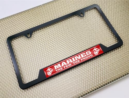 [Officially Licensed USMC Product] - Stainless Steel Matte Black CAR 2-Hole - Domed Custom-Made Corrosion-Resistant License Plate Frame with Marines. The Few. The Proud. Design & Free caps - (Qty: 1) - size: Marines - Style 1