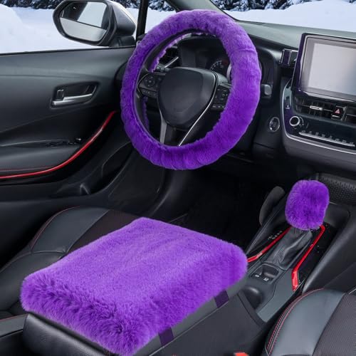 SEG Direct Auto Center Console Cover, Furry Car Armrest Cover, Soft Fluffy Middle Console Pad, Car Armrest Seat Box Cover for Women Men, Universal Fit for Most Vehicle, SUV, Truck, Car (Purple) - color: Purple