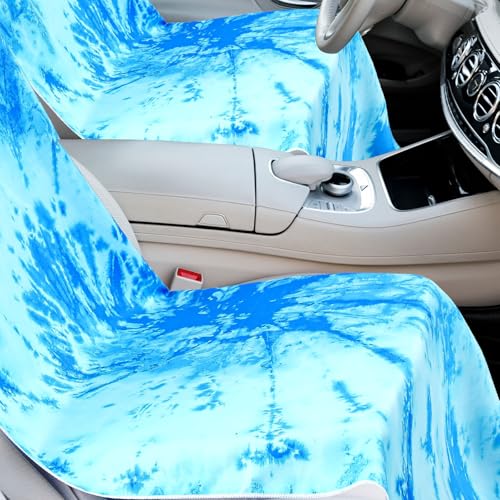 Hahafelt 2 Pack Car Seat Towel Covers with Storage Bag, 63 x 32 Inch Universal Non Slip Waterproof Sweat Protector for Car Truck, Gym Swimming Running, Machine Washable (Blue Tie Dye) - style: Blue Tie Dye