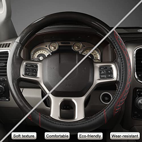 West Llama Customized Auto Car Steering Wheel Cover for Dodge 1989-2011 RAM 1500 2500 3500, Charger, Durango, Challenger (Diamond Quilted-Black+Red-Standard Size) - color: B-Black+Red, size: Standard Size (14 ½''-15'')