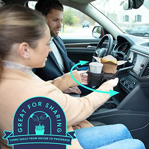Premium Car Cup Holder Tray - Adjustable Food Tray with Cup Holder & Phone Slot - Premium Car Tray Table with 360° Swivel Arm for Easy Turning from Driver to Passenger Seat - Gift for Men and Women