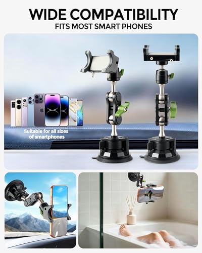 Heavy Duty Phone Mount for Truck, Suction Cup Windshield Car Phone Holder, Ultra-Durable Mteal Car PhoneHolder for F- 150 RAM Silverado Kenworth Peterbilt Freightliner, 360° Anti-Shake Car Phone Mount - style: Standard
