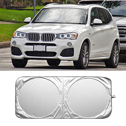 Foldable Windshield Sun Shade, Bonus Steering Wheel Sun Shield to Block UV Rays Keep Your Vehicle Cooler, Easy to Use Car Interior Accessories (Large) - size: 59"x31.4"/1PCS