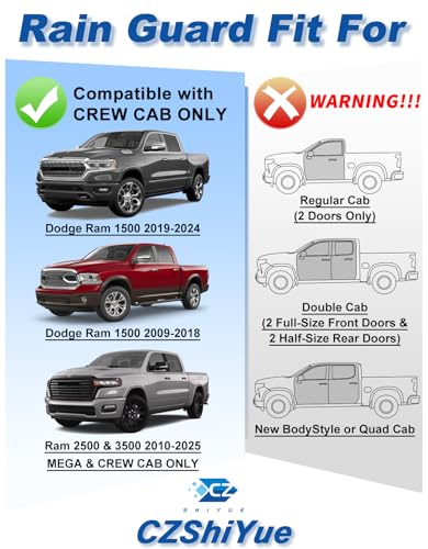 Tape-on Rain Guards Fit for Dodge Ram 1500 2009-2024 Ram 2500 & 3500 2010-2025 Extra-Thick Window Rain Guard Window Deflectors Window Vent Visors Vent Shades Exterior Car Accessories-4PCS - size: Fit for 09-24 Ram 1500/10-25 Ram 2500 & 3500