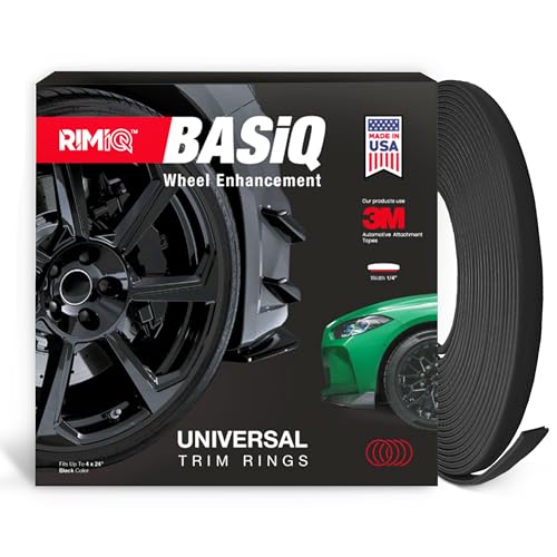 RIMiQ BASiQ 1/4" Universal Styling Trim - 26 Feet, 6 Colors, Flat Design, Easy to Apply with Premium 3M Tape - Versatile Rim Styling and Color Accent for Cars, Trucks, SUVs - Black - color: Black, size: BASiQ