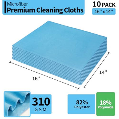 Microfiber Glass Cleaning Cloth - 10 Pack Polishing Cloths, 16" x 14" Window Cleaning Towel, Streak Free, Lint Free, Great for All Delicate Surface, Glasses, Stainless Steel, Windshield. - color: Blue, size: 10 Pk-16" X 14"