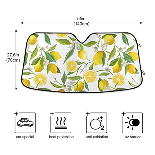 Watercolor Lemon Fruits Flowers Floral Leaves Car Windshield Sunshade Foldable Reflective Sun Shade Blocks UV Rays - color: Lemon