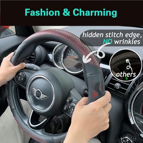 PINCTROT Large Size Steering Wheel Cover Great Grip with 3D Honeycomb Anti-Slip Design, 15.5-15.75 Inch (Wine Red) - color: 1.Wine Red, size: Large Size[15 1/2''-15 3/4'']