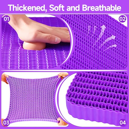 Gel Seat Cushion for Long Sitting, Soft and Breathable, Seat Cushion for Back, Sciatica, Tailbone, Hip Pain Relief, Used for Office Chair, Wheelchair, Car, Recliner, Truck, Kayak.(Púrpura)