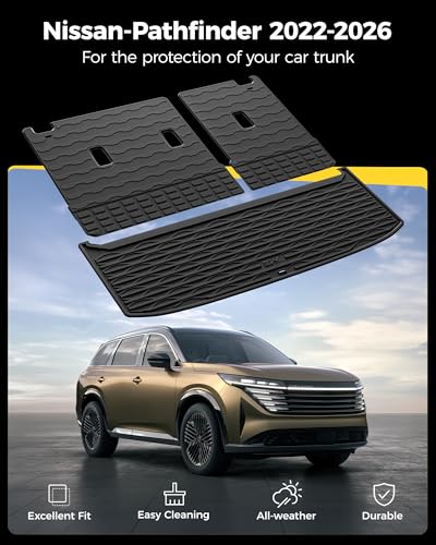 3W Backrest Liner & Cargo Liner for Nissan Pathfinder 2022-2026 (7&8 Seats), Cargo Liner Trunk Mat TPE All Weather Back Seat Cover Protector Pathfinder Accessories - size: 5.Pathfinder|22-25|Cargo Liner & Seat Back