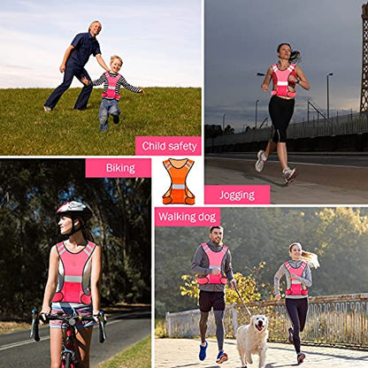 TCCFCCT Reflective Running Vest, High Visibility Running Gear with Large Pocket - color: 3 Pack Mesh Pink