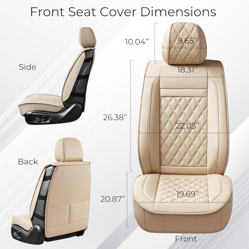 Huidasource Beige Seat Covers Full Set, Nappa Leather Seat Cover Hollow Design Airbag Pops, Front ＆ Back Seat, 5 Layers Seat Covers for Most Cars, Vans, Trucks, SUVs Universal Fit (Full Set/Beige) - color: 02FS# Beige, size: 5pcs Full Set