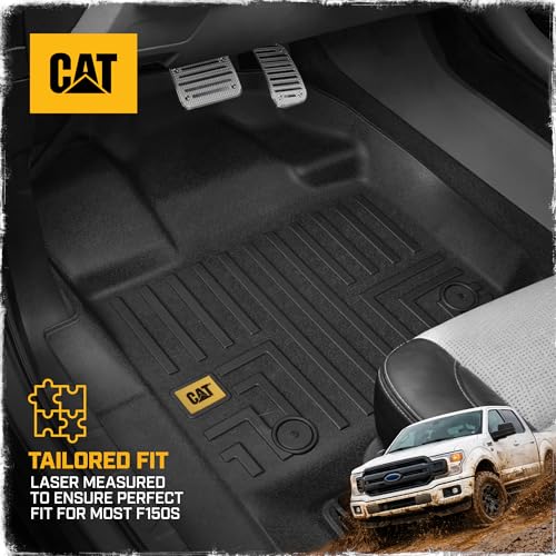 Cat® Floor Mats for 2015-2026 Ford F-150 SuperCrew Cab, Front & Rear, All Weather Protection 3D Contour Fit Custom Fit Floor Liners, Black - style: Ford F-150 SuperCrew Cab (2015-2026)