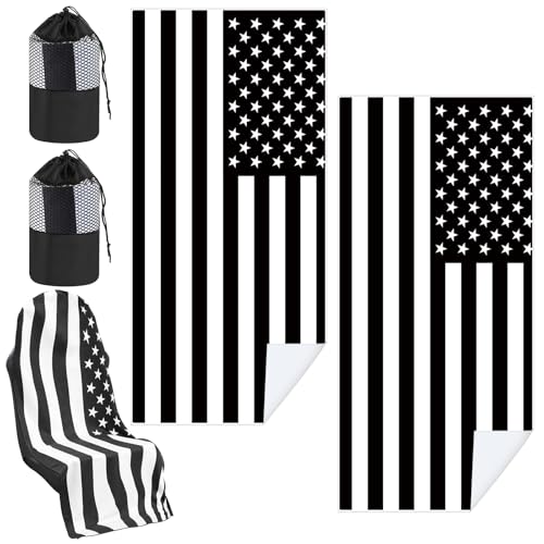 Hahafelt 2 Pack Car Seat Towel Covers with Storage Bag, 63 x 32 Inch Universal Non Slip Waterproof Sweat Protector for Car Truck, Gym Swimming Running, Machine Washable (Black White American Flag) - style: Black White American Flag