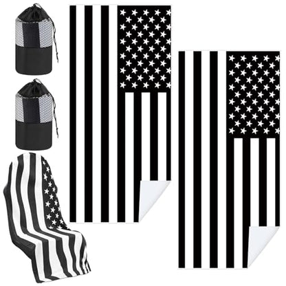 Hahafelt 2 Pack Car Seat Towel Covers with Storage Bag, 63 x 32 Inch Universal Non Slip Waterproof Sweat Protector for Car Truck, Gym Swimming Running, Machine Washable (Black White American Flag) - style: Black White American Flag