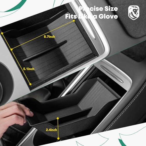 YHTAUTO Center Console Organizer Tray Fit for Tesla Model 3 2021-2023 Model Y 2021-2024, TPE Center Control Console Lower Bottom Storage Box with Non-slip Armrest - Black - color: Center Console Lower Bottom