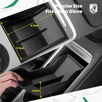 YHTAUTO Center Console Organizer Tray Fit for Tesla Model 3 2021-2023 Model Y 2021-2024, TPE Center Control Console Lower Bottom Storage Box with Non-slip Armrest - Black - color: Center Console Lower Bottom