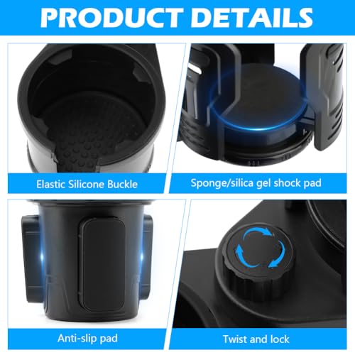 2 in 1 Car Cup Holder Expander, Multifunctional Expandable Car Cup with 360° Rotating Cup Holder Adapter Extender for Car with Adjustable Base Cup Holder Organizer for Large Water Cups and Drinks