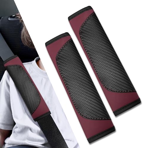 2PCS Car Seat Belt Covers, Soft Seat Belt Shoulder Pads Neck Covers, Breathable Mesh Seatbelt Strap Protector, Car Interior Accessories for Comfortable Driving Fit for Truck SUV (Leather--Wine Red) - color: Leather--Wine Red
