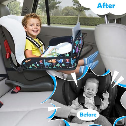 Kids Travel Tray for Toddler Carseat, Road Trip Activities Essentials for Toddler, Kids Travel Lap Desk Tray with Holder Stand ＆ Dry Erase Board (Dinosaur) - color: Dinosaur