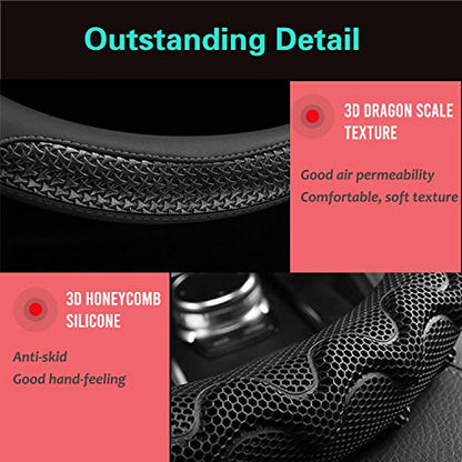 PINCTROT Small Size Steering Wheel Cover Great Grip with 3D Honeycomb Anti-Slip Design, 14 Inch (All Black) - color: 3.Black (All Black), size: Small Size[14''-14 1/4'']