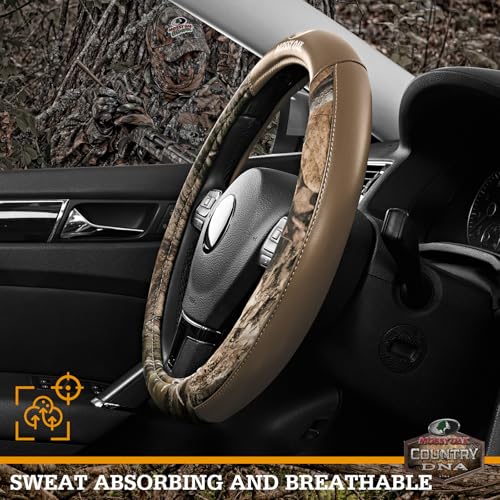 Mossy Oak Camo Steering Wheel Cover, Durable Grip Car Steering Cover, Universal Fit 14.5"–15.5" - Made with Premium Beige PVC Leather and Cotton Fabric, Anti-Slip - Official Licensed Product - color: Beige