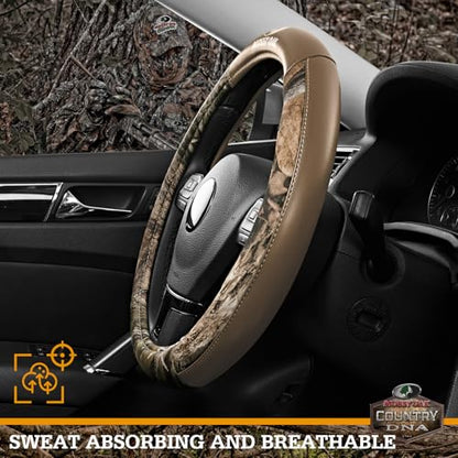 Mossy Oak Camo Steering Wheel Cover, Durable Grip Car Steering Cover, Universal Fit 14.5"–15.5" - Made with Premium Beige PVC Leather and Cotton Fabric, Anti-Slip - Official Licensed Product - color: Beige