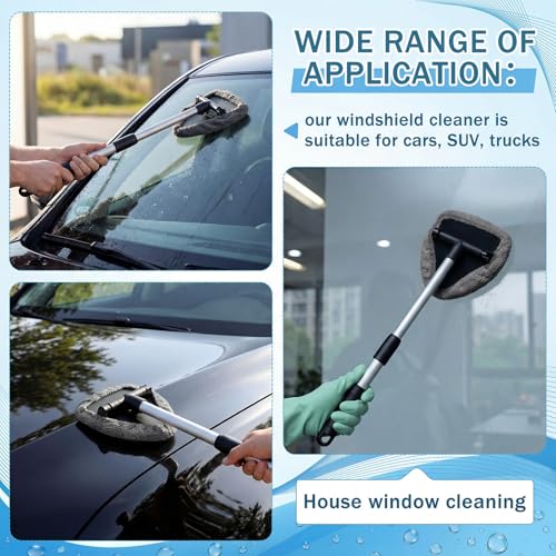 FoldTier 8 Pcs Car Windshield Cleaner Kits with Extendable Handle, 5 Microfiber Towel Pads, 1 Brush, 1 Empty Spray Bottle for Auto Glass Wiper Suvs Rvs & Home Windows (Grey) - color: Grey