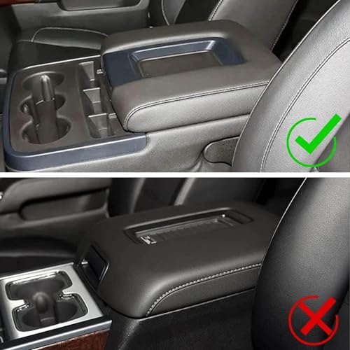 Priprilod Leather with Black Stitch Center Console Leather Lid Armrest Cover Replacement Black（#H3B or 4AA or H0U） Compatible with Chevy Silverado GMC Sierra 2014 2015 2016 2017 2018 - color: Black with Black Stitch