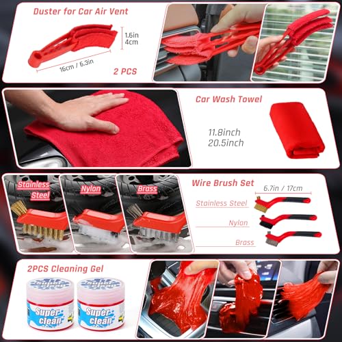 34PCS Car Detailing Brush Set, Car Detailing Kit, Car Detailing Brushes, Car Cleaning Kit, Car Windshield Cleaning Tool, Professional Car Care kit - Car Wash Brush kit for Interior Exterior Wheels - color: 34 PCS-Red