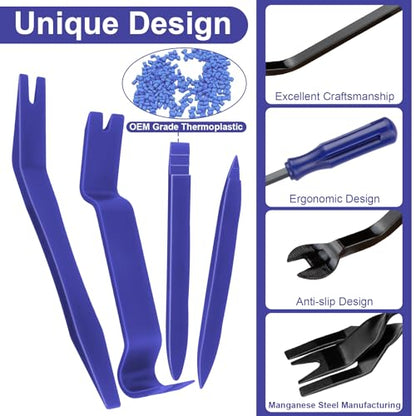 BFXM 7PCS Auto Trim Removal Tool kit, Car Clip Pry Tools Kit No Scratch Plastic, Fasteners Remover Tool Kit, Automotive Interior Fastener Puller Remover Body Repair Set for Car (Blue) - color: Blue * 7PCS