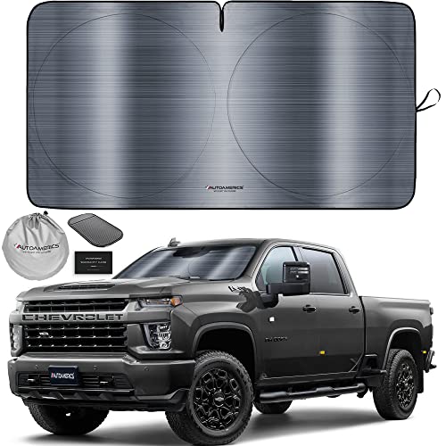 Autoamerics 1-Piece Windshield Sun Shade - Metallic Gray Foldable Car Front Window Sunshade for Most Cars SUV Truck Heat Blocker Visor Protector Blocks Max UV Rays and Keeps Your Vehicle Cool - Large - color: Metallic Gray, size: LARGE = 64 x 33.5 inches