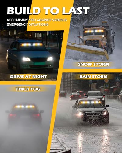 HLauto 604N Emergency Dash Strobe Lights: 2x16.8 inch Amber White Security Light w/Take Down, 48 LED Safety Flashing Warning Hazard Interior Windshield Light Bar for Truck Vehicle - color: #01 Amber / White