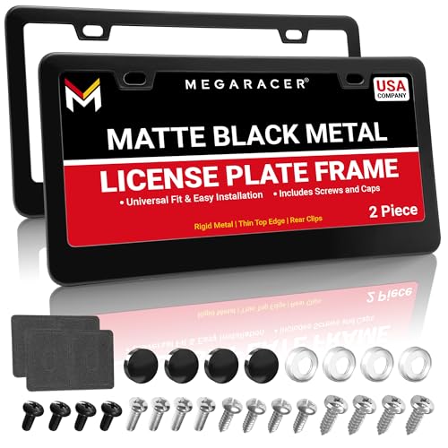 Premium Matte Black License Plate Frames – 2 Pack, Rust-Free Stainless Steel, Rattle-Free, Universal with Screw Caps, Slim-Top Design, Thin Rigid Metal Front & Rear Car Tag Holders - for Men & Women - color: Black, size: 2 Piece