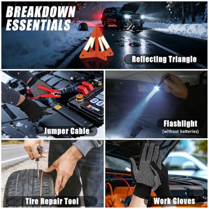 AUTODECO Roadside Emergency Car Kit Winter Road Trip Assistance Vehicle Safety Kit with Air Comperss, Detachable Snow Shovel, Jumper Cables, Tow Strap