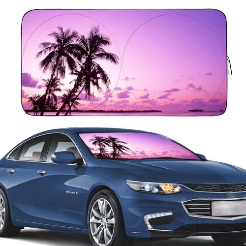 Gven Sunshade for Car Windshield with Tropical Palm Tree Design- UV Protection& Heat Blocking Sunshade for Cars Sedan SUV Truck| Keep Car Cool in Summer Beach Vacation Style (Sunset, S) - color: Sunset, size: Standard