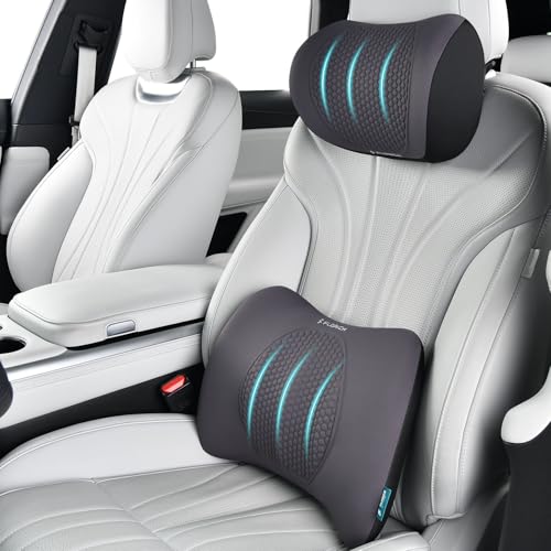 FLORICH Lumbar Support with Car headrest Back Pillow for Chair Headrest Pillow with Gel Memory Foam Massage Point Memory Foam Back Pillow for Office Chair(Grey) - color: Grey, size: Lumbar+headrest