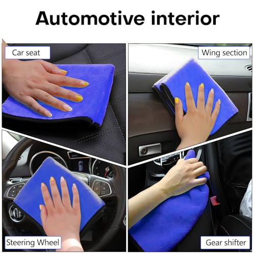 Hovom 3PCS Car Microfiber Towels, 23.62"×11.81" Lint-free Microfiber Towels for Cars Wash Drying, Super Absorbent Auto Cleaning Cloths, Reusable Washing & Detailing Towel, Car Cleaning Supplies (Blue) - color: Blue