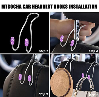 Car Headrest Hooks Car Purse Hook(2 Pack),Bling Car Bag Hooks, Car Hook for Purses and Bags Cute Metal Car Purse Holder Hook, Bling Car Accessories for Women, Light Purple - color: Purple