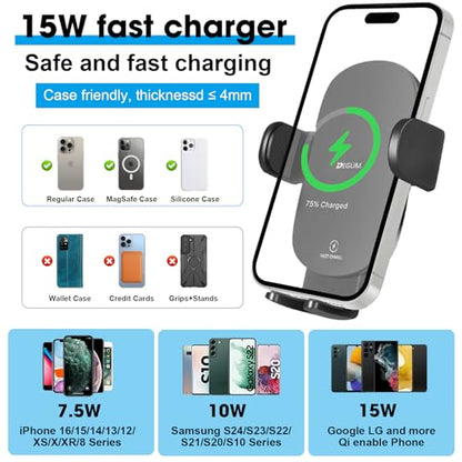 DEGUM Upgraded Wireless Car Charger, Cup Holder Phone Mount with 15W Fast Charging Phone Holder Adjustable Long Arm Height, Compatible with iPhone 16 15 14 13 Samsung LG and More (with Car Adapter)