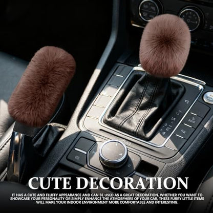 2PCS Plush Car Gear Shift Knob Cover & Handbrake Cover, Shift Knob Protector, Soft Fluffy Gear Handbrake Protective Sleeves, Shifter Lever Brake Handle Warm Plush Set for Cars (Coffee) - color: Coffee