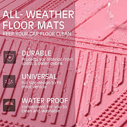 CAR PASS Heavy Duty Rubber Floor Mats 4-Piece,Pink Car Mats Full Sets Anti-Slip,Waterproof Universal Trim-to-Fit for Car SUV Truck, Durable All Weather Automotive Car Mats for Women,Girly(All Pink) - color: All Pink