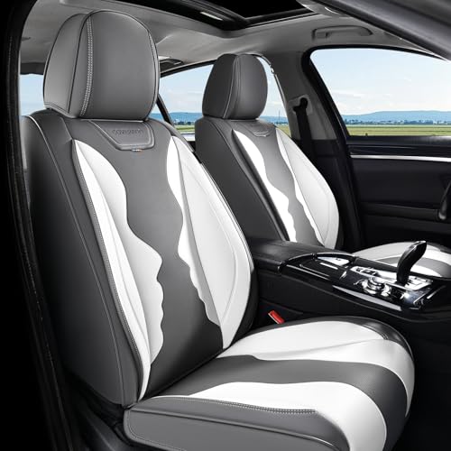 Coverado Car Seat Covers, Front Covers for Cars, Car Seat Cover Front Seats, Automotive Seat Cover, Waterproof, Leather Car Seat Cushion, Universal Interior Covers Seat Protectors for Most Cars - color: GWhite, size: Front