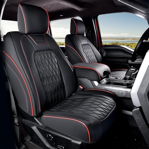 Coverado Leather Car Seat Cover, Custom Fit for Ford F150 Seat Covers, Ford F150 Truck Seat Covers Waterproof Fit for 2015-2026 F150 & 2017-2026 F250 F350 F450 Redline - Front Pair - color: Redline, size: Front
