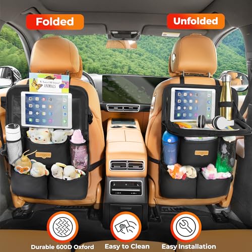 SURDOCA Backseat Car Organizer with Foldable Tray for Kids & Adults – NEW MODEL Seat Storage with Touchable Tablet Pocket, Roadtrip Essentials – Fits Most Vehicles - color: Black (1 Pack)