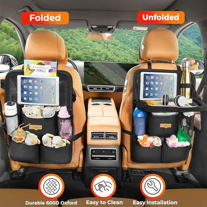 SURDOCA Backseat Car Organizer with Foldable Tray for Kids & Adults – NEW MODEL Seat Storage with Touchable Tablet Pocket, Roadtrip Essentials – Fits Most Vehicles - color: Black (1 Pack)