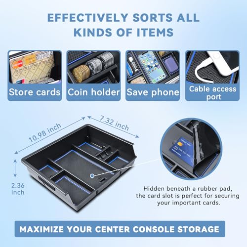Center Console Organizer Tray Compatible with Chevy Silverado/GMC Sierra 1500/2500/3500HD 2014-2018,15-19 Silverado/Sierra 2500HD/3500HD Accessories Compartment,Full Console w/Bucket Seats ONLY,Blue - color: Blue Trim